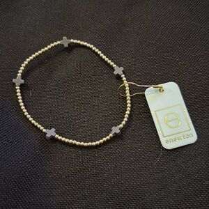 NWT ENEWTON Signature Cross Small Gold Pattern 2mm Bead Bracelet Charcol